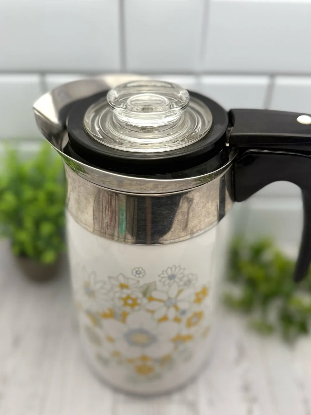 Vintage Corning Ware Floral Bouquet Percolator Coffee Pot 10 Cup Retro Decor